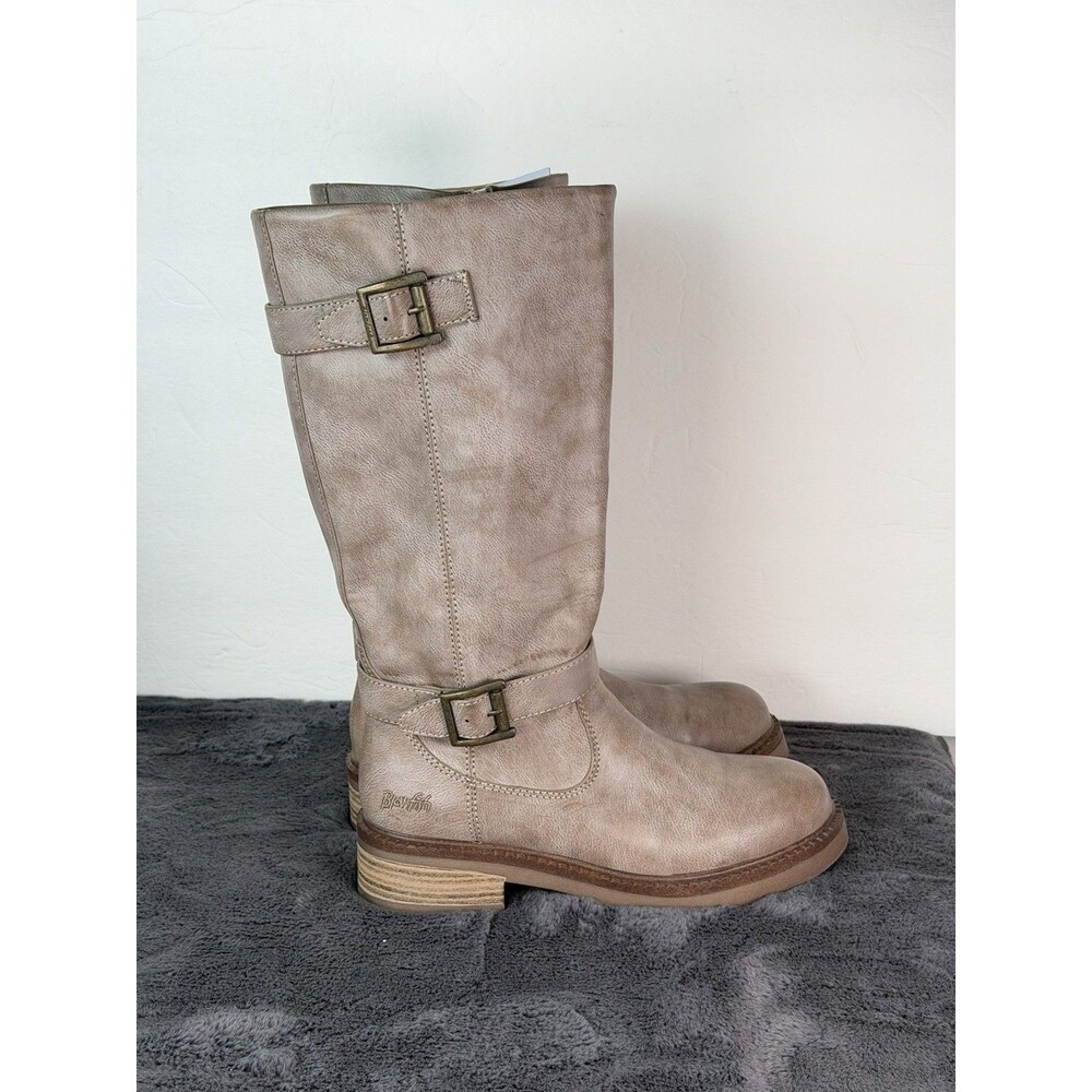 Blowfish Malibu Women’s Size 9 Taupe Knee High Moto Boots Buckle Vegan